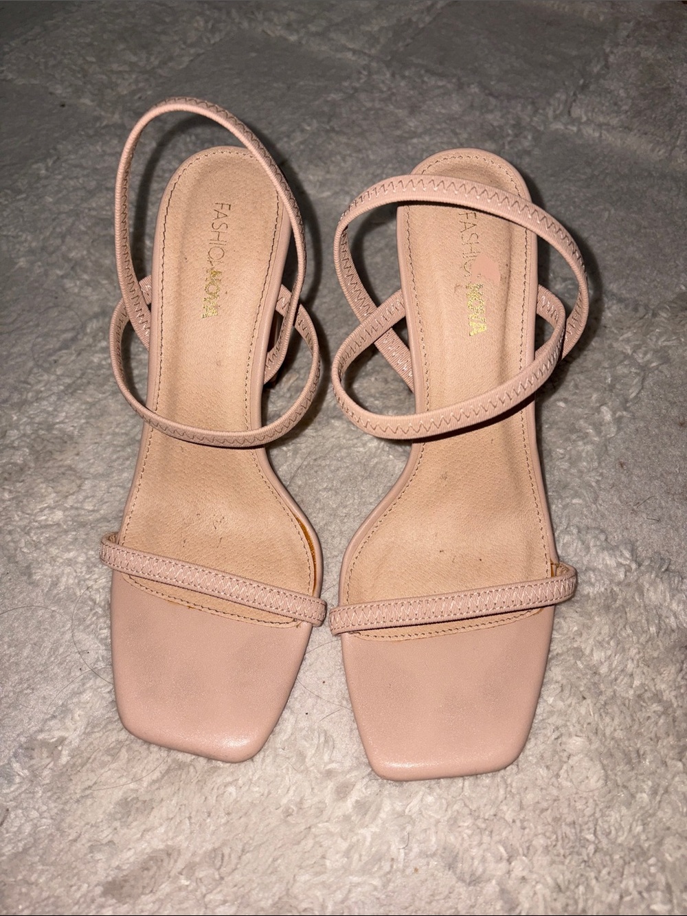 Fashion Nova Blush Strappy Square-Toe Heels